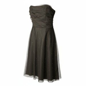 Betsey & Adam Strapless Black Formal Dress Rhinestone Chiffon Size 14